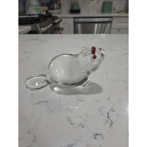 Steuben Signed Horizontal Crystal Art Glass Beaver Figurine with Garnet Eyes